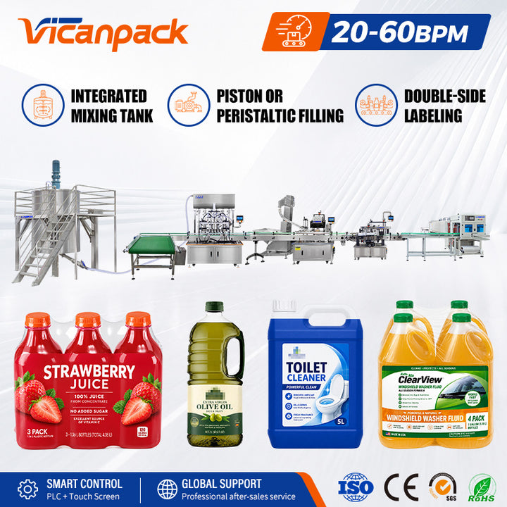 High-Speed Automatic Liquid Filling Capping Labeling Machine With Mixing Tank