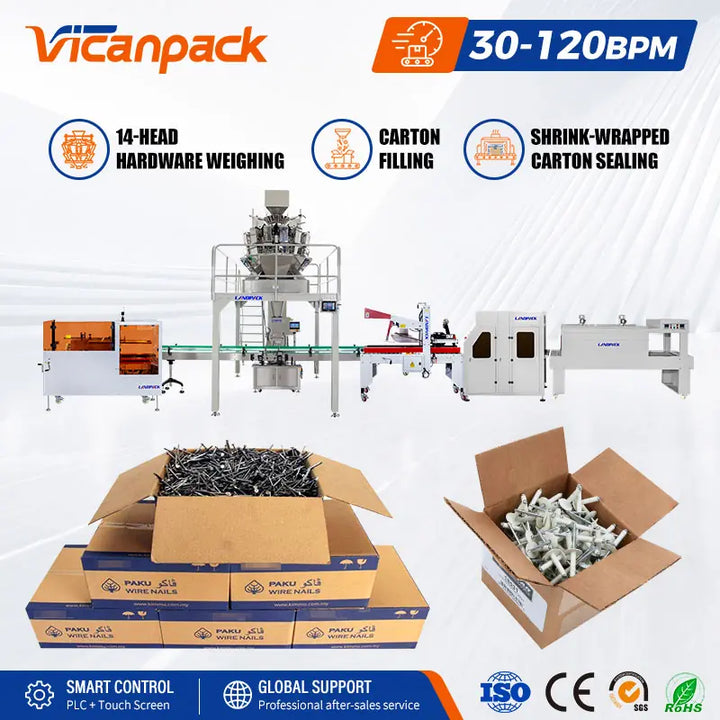 Automatic Weighing Filling Line Machine Industrial Bolts Metal Parts Fastener Screw Nail Hardware Accessories Carton