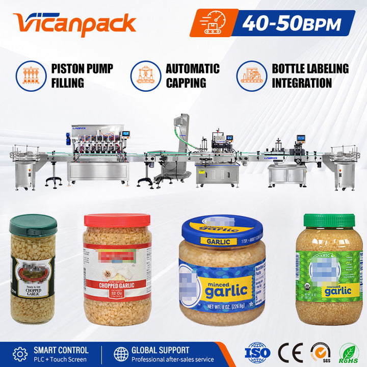 Automatic Garlic Paste Bottle/Jar Filling Capping And Labeling Machine Line
