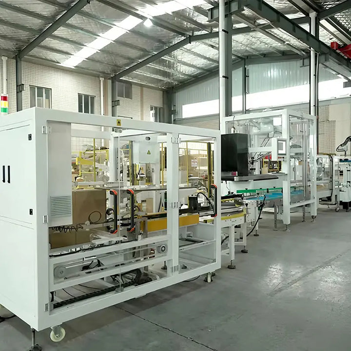 Automatic Case Packing System with Delta Robot Case Packer, Carton Sealer and Robot Palletizer