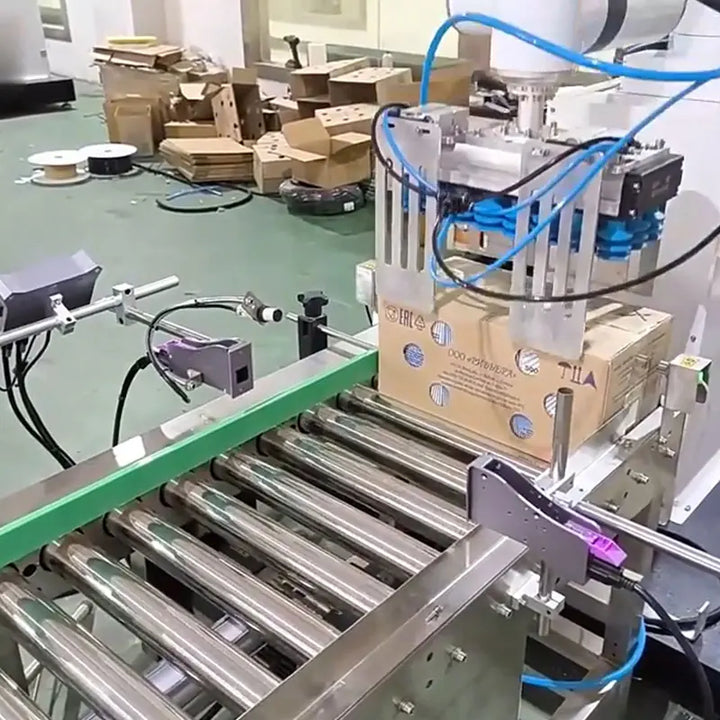 Automatic Robotic Case Packing System with Case Erecting, Sealing and Palletizing