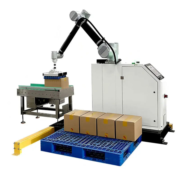 Automatic Case Packing System with Delta Robot Case Packer, Carton Sealer and Robot Palletizer