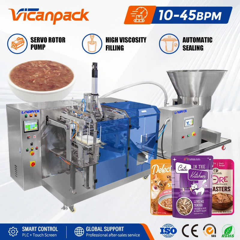 Fully Automatic Cat Strip Minced Meat Pet Food Doypack Premade Pouch Packing Machine