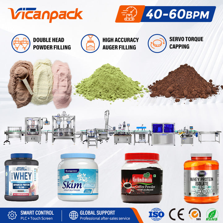Automatic Double Head Protein Powder Bottle Filling Line Machine