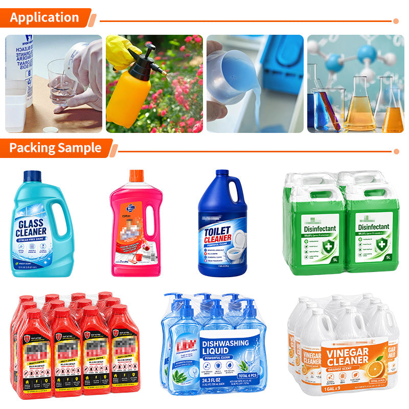 Automatic Chemical Liquid Bottle Filling Capping Labeling Shrink Wrapping Line