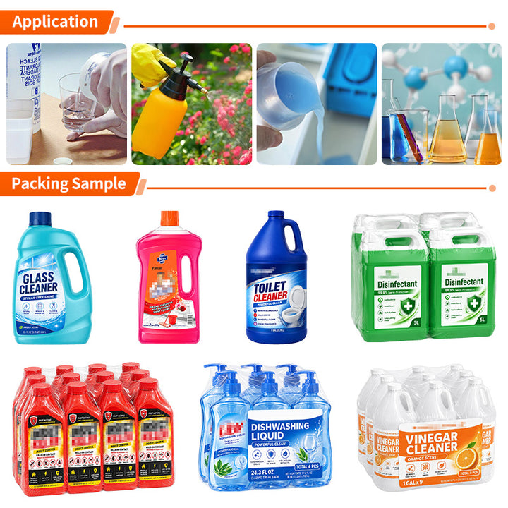 Automatic Chemical Liquid Bottle Filling Capping Labeling Shrink Wrapping Line