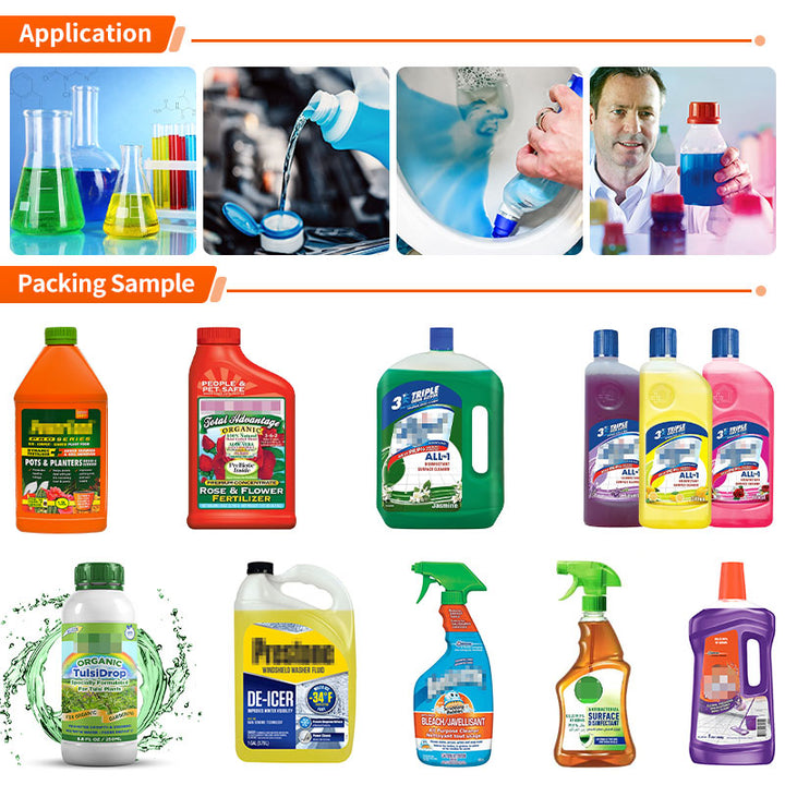 Automatic Chemical Liquid Bottle Filling Capping Labeling Shrink Wrapping Line