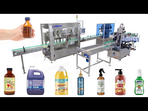 Automatic Chemical Liquid Bottle Filling Capping Labeling Shrink Wrapping Line