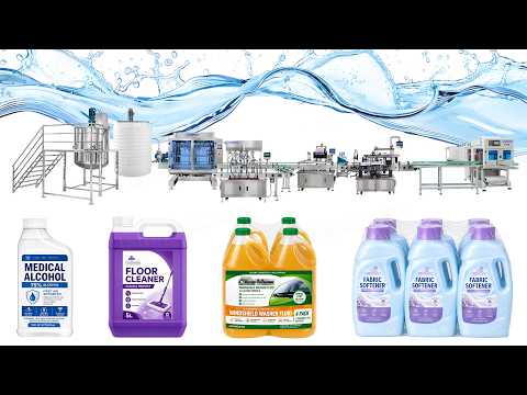 Automatic Chemical Liquid Bottle Filling Capping Labeling Shrink Wrapping Line